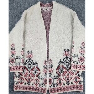 Knox Rose Fuzzy Eyelash Open Front Cardigan M Nordic Fair Isle‎ Boho Cozy Soft